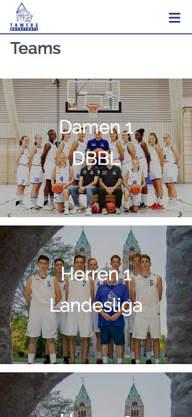 Mobilversion av webbsida med löpande uppdateringar | Towers Basketball, Tyskland